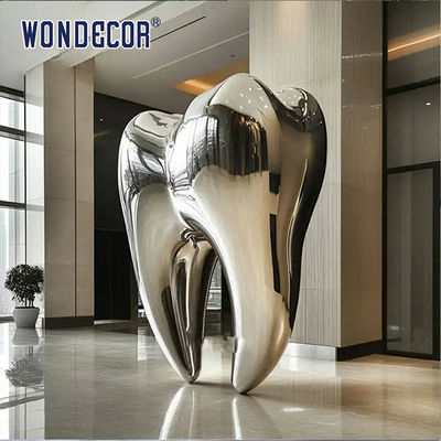 Health Centre Lobby Mirror Polished Stainless Steel Teeth Sculpture Statue