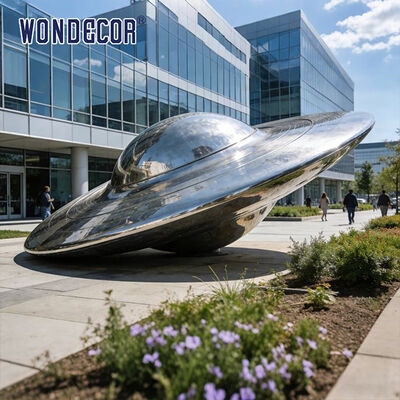 Modern Polished Stainless Steel UFO Flying Saucer Sculpture Outdoor Decor for Contemporary Villa Garden