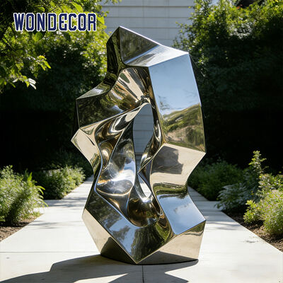 Large outdoor courtyard metal art modern geometric stainless steel sculpture