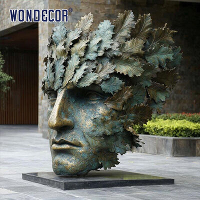 Outdoor Abstract Art Bronze Sculpture Leaf Face Statue