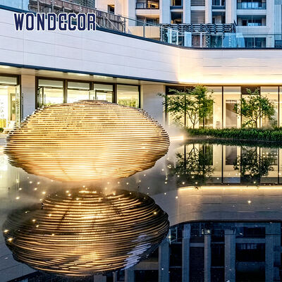 Large outdoor lighting stainless steel spherical sculpture